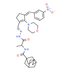 ChemSpider 2D Image | N-{1-[(2E)-2-{[(3Z)-2-(4-Morpholinyl)-3-(3-nitrobenzylidene)-1-cyclopenten-1-yl]methylene}hydrazino]-1-oxo-2-propanyl}-1-adamantanecarboxamide | C31H39N5O5