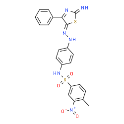 ChemSpider 2D Image | N-{4-[(2Z)-2-(2-Imino-4-phenyl-1,3-thiazol-5(2H)-ylidene)hydrazino]phenyl}-4-methyl-3-nitrobenzenesulfonamide | C22H18N6O4S2