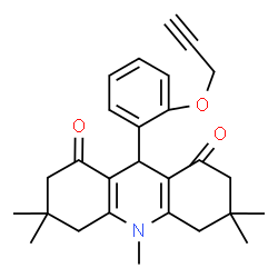 ChemSpider 2D Image | 3,3,6,6,10-Pentamethyl-9-[2-(2-propyn-1-yloxy)phenyl]-3,4,6,7,9,10-hexahydro-1,8(2H,5H)-acridinedione | C27H31NO3