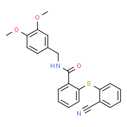 ChemSpider 2D Image | 2-[(2-Cyanophenyl)sulfanyl]-N-(3,4-dimethoxybenzyl)benzamide | C23H20N2O3S
