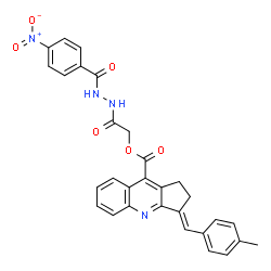ChemSpider 2D Image | 2-[2-(4-Nitrobenzoyl)hydrazino]-2-oxoethyl (3E)-3-(4-methylbenzylidene)-2,3-dihydro-1H-cyclopenta[b]quinoline-9-carboxylate | C30H24N4O6