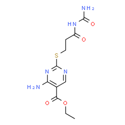 ChemSpider 2D Image | ethyl 4-amino-2-(3-oxo-3-ureido-propyl)sulfanyl-pyrimidine-5-carboxylate | C11H15N5O4S