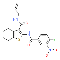 ChemSpider 2D Image | N-Allyl-2-[(4-chloro-3-nitrobenzoyl)amino]-4,5,6,7-tetrahydro-1-benzothiophene-3-carboxamide | C19H18ClN3O4S