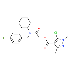 ChemSpider 2D Image | 2-[Cyclohexyl(4-fluorobenzyl)amino]-2-oxoethyl 5-chloro-1,3-dimethyl-1H-pyrazole-4-carboxylate | C21H25ClFN3O3