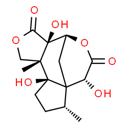 ChemSpider 2D Image | (2R,5R,6S,10R,11S,14R)-5,10,14-Trihydroxy-2,6-dimethyl-8,12-dioxatetracyclo[9.3.1.0~1,5~.0~6,10~]pentadecane-9,13-dione | C15H20O7