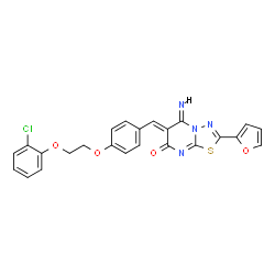 ChemSpider 2D Image | (5Z,6Z)-6-{4-[2-(2-Chlorophenoxy)ethoxy]benzylidene}-2-(2-furyl)-5-imino-5,6-dihydro-7H-[1,3,4]thiadiazolo[3,2-a]pyrimidin-7-one | C24H17ClN4O4S