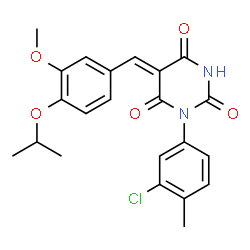 ChemSpider 2D Image | (5Z)-1-(3-Chloro-4-methylphenyl)-5-(4-isopropoxy-3-methoxybenzylidene)-2,4,6(1H,3H,5H)-pyrimidinetrione | C22H21ClN2O5