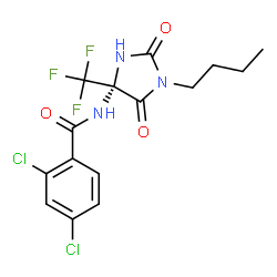 ChemSpider 2D Image | N-[(4S)-1-Butyl-2,5-dioxo-4-(trifluoromethyl)-4-imidazolidinyl]-2,4-dichlorobenzamide | C15H14Cl2F3N3O3