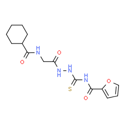 ChemSpider 2D Image | N-[(2-{[(Cyclohexylcarbonyl)amino]acetyl}hydrazino)carbonothioyl]-2-furamide | C15H20N4O4S