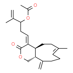 ChemSpider 2D Image | (5Z)-2-Methyl-5-[(4aS,11aR)-7-methyl-11-methylene-3-oxo-1,4a,5,6,9,10,11,11a-octahydrocyclonona[c]pyran-4(3H)-ylidene]-1-penten-3-yl acetate | C22H30O4