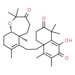 ChemSpider 2D Image | 8-Hydroxy-1,1,5,6-tetramethyl-4a-{2-[(5aS,9aS)-2,2,5a,7-tetramethyl-3-oxo-2,3,4,5,5a,8,9,9a-octahydro-1-benzoxepin-6-yl]ethyl}-4,4a-dihydro-2,7(1H,3H)-naphthalenedione | C30H42O5