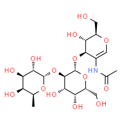 ChemSpider 2D Image | 6-Deoxy-alpha-L-galactopyranosyl-(1->2)-beta-D-galactopyranosyl-(1->3)-2-acetamido-1,5-anhydro-2-deoxy-D-arabino-hex-1-enitol | C20H33NO14