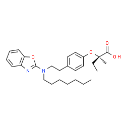 ChemSpider 2D Image | (2R)-2-(4-{2-[1,3-Benzoxazol-2-yl(heptyl)amino]ethyl}phenoxy)-2-methylbutanoic acid | C27H36N2O4