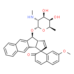 ChemSpider 2D Image | (1R,3a'S,10'S,10a'R)-7-Methoxy-2-oxo-10',10a'-dihydro-2H,3a'H-spiro[naphthalene-1,3'-pentaleno[1,2-b]naphthalen]-10'-yl 2,6-dideoxy-2-(methylamino)-alpha-D-galactopyranoside | C33H33NO6