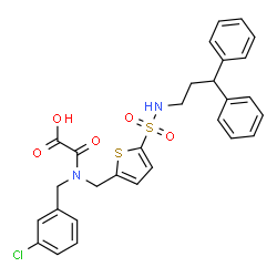 ChemSpider 2D Image | [(3-Chlorobenzyl)({5-[(3,3-diphenylpropyl)sulfamoyl]-2-thienyl}methyl)amino](oxo)acetic acid | C29H27ClN2O5S2