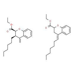 ChemSpider 2D Image | Ethyl (2S,3R)-3-hexyl-4-methylene-2-chromanecarboxylate - ethyl (4E)-4-heptylidene-2-chromanecarboxylate (1:1) | C38H52O6