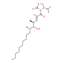 ChemSpider 2D Image | (4S)-3-[(2E,4S,5R,6S)-5-Hydroxy-2,4,6-trimethyl-2-hexadecenoyl]-4-isopropyl-1,3-oxazolidin-2-one | C25H45NO4