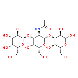 ChemSpider 2D Image | beta-D-Galactopyranosyl-(1->3)-2-acetamido-2-deoxy-beta-D-galactopyranosyl-(1->3)-D-galactopyranose | C20H35NO16