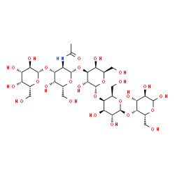 ChemSpider 2D Image | beta-D-Galactopyranosyl-(1->3)-2-acetamido-2-deoxy-beta-D-galactopyranosyl-(1->3)-alpha-D-galactopyranosyl-(1->4)-beta-D-galactopyranosyl-(1->4)-D-galactopyranose | C32H55NO26