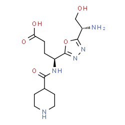 ChemSpider 2D Image | (4S)-4-{5-[(1S)-1-Amino-2-hydroxyethyl]-1,3,4-oxadiazol-2-yl}-4-[(4-piperidinylcarbonyl)amino]butanoic acid | C14H23N5O5