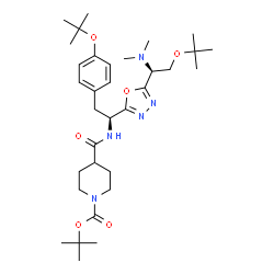 ChemSpider 2D Image | 2-Methyl-2-propanyl 4-{[(1S)-1-(5-{(1S)-1-(dimethylamino)-2-[(2-methyl-2-propanyl)oxy]ethyl}-1,3,4-oxadiazol-2-yl)-2-{4-[(2-methyl-2-propanyl)oxy]phenyl}ethyl]carbamoyl}-1-piperidinecarboxylate | C33H53N5O6