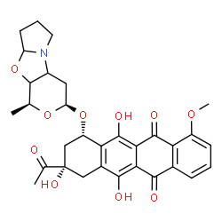 ChemSpider 2D Image | (8S,10S)-8-Acetyl-6,8,11-trihydroxy-1-methoxy-10-{[(1S,3S)-1-methyloctahydro-1H-pyrano[4,3-d]pyrrolo[2,1-b][1,3]oxazol-3-yl]oxy}-7,8,9,10-tetrahydro-5,12-tetracenedione | C31H33NO10