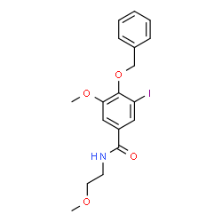 ChemSpider 2D Image | 4-(Benzyloxy)-3-iodo-5-methoxy-N-(2-methoxyethyl)benzamide | C18H20INO4