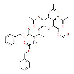 ChemSpider 2D Image | Benzyl (2S,3R)-2-{[(benzyloxy)carbonyl]amino}-3-{[(2R,3R,4S,5S,6R)-3,4,5-triacetoxy-6-(acetoxymethyl)tetrahydro-2H-pyran-2-yl]oxy}butanoate | C33H39NO14
