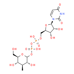 ChemSpider 2D Image | (3R,4S,5S,6R)-3,5-Dihydroxy-6-(hydroxymethyl)-4-methyltetrahydro-2H-pyran-2-yl [(2R,3S,4R,5R)-5-(2,4-dioxo-3,4-dihydro-1(2H)-pyrimidinyl)-3,4-dihydroxytetrahydro-2-furanyl]methyl dihydrogen diphosphat
e | C16H26N2O16P2