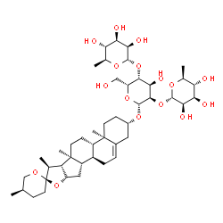 ChemSpider 2D Image | (3beta,25R)-Spirost-5-en-3-yl 6-deoxy-alpha-L-mannopyranosyl-(1->2)-[6-deoxy-alpha-L-mannopyranosyl-(1->4)]-beta-D-gulopyranoside | C45H72O16