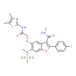 ChemSpider 2D Image | 5-{2-[(4,5-Dimethyl-1,3-thiazol-2-yl)amino]-2-oxoethoxy}-2-(4-fluorophenyl)-N-methyl-6-[methyl(methylsulfonyl)amino]-1-benzofuran-3-carboxamide | C25H25FN4O6S2