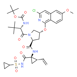 ChemSpider 2D Image | 3-Methyl-N-{[(2-methyl-2-propanyl)oxy]carbonyl}-L-valyl-(4R)-4-[(3-chloro-6-methoxy-1-isoquinolinyl)oxy]-N-{(1R,2S)-1-[(cyclopropylsulfonyl)carbamoyl]-2-vinylcyclopropyl}-L-prolinamide | C35H46ClN5O9S