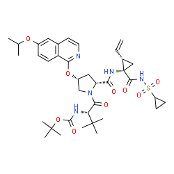 ChemSpider 2D Image | 3-Methyl-N-{[(2-methyl-2-propanyl)oxy]carbonyl}-L-valyl-(4R)-N-{(1S,2S)-1-[(cyclopropylsulfonyl)carbamoyl]-2-vinylcyclopropyl}-4-[(6-isopropoxy-1-isoquinolinyl)oxy]-D-prolinamide | C37H51N5O9S