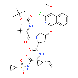 ChemSpider 2D Image | 3-Methyl-N-{[(2-methyl-2-propanyl)oxy]carbonyl}-L-valyl-(4R)-4-[(3-chloro-4-methoxy-1-isoquinolinyl)oxy]-N-{(1S,2S)-1-[(cyclopropylsulfonyl)carbamoyl]-2-vinylcyclopropyl}-D-prolinamide | C35H46ClN5O9S