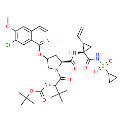 ChemSpider 2D Image | 3-Methyl-N-{[(2-methyl-2-propanyl)oxy]carbonyl}-L-valyl-(4R)-4-[(7-chloro-6-methoxy-1-isoquinolinyl)oxy]-N-{(1R,2S)-1-[(cyclopropylsulfonyl)carbamoyl]-2-vinylcyclopropyl}-L-prolinamide | C35H46ClN5O9S