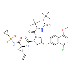ChemSpider 2D Image | 3-Methyl-N-{[(2-methyl-2-propanyl)oxy]carbonyl}-L-valyl-(4R)-4-[(1-chloro-4-methoxy-7-isoquinolinyl)oxy]-N-{(1R,2S)-1-[(cyclopropylsulfonyl)carbamoyl]-2-vinylcyclopropyl}-L-prolinamide | C35H46ClN5O9S