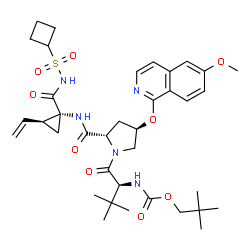 ChemSpider 2D Image | N-[(2,2-Dimethylpropoxy)carbonyl]-3-methyl-L-valyl-(4R)-N-{(1R,2S)-1-[(cyclobutylsulfonyl)carbamoyl]-2-vinylcyclopropyl}-4-[(6-methoxy-1-isoquinolinyl)oxy]-L-prolinamide | C37H51N5O9S
