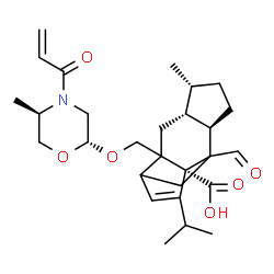 ChemSpider 2D Image | (1R,4R,5R,8R)-2-({[(2R,5R)-4-Acryloyl-5-methyl-2-morpholinyl]oxy}methyl)-9-formyl-13-isopropyl-5-methyltetracyclo[7.4.0.0~2,11~.0~4,8~]tridec-12-ene-1-carboxylic acid | C28H39NO6