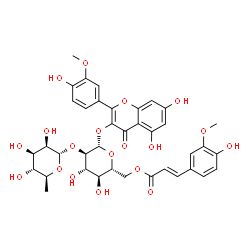 ChemSpider 2D Image | 5,7-Dihydroxy-2-(4-hydroxy-3-methoxyphenyl)-4-oxo-4H-chromen-3-yl 2-O-(6-deoxy-alpha-L-mannopyranosyl)-6-O-[(2E)-3-(4-hydroxy-3-methoxyphenyl)-2-propenoyl]-beta-D-glucopyranoside | C38H40O19