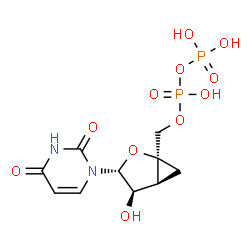 ChemSpider 2D Image | [(1S,3R,4R,5S)-3-(2,4-Dioxo-3,4-dihydro-1(2H)-pyrimidinyl)-4-hydroxy-2-oxabicyclo[3.1.0]hex-1-yl]methyl trihydrogen diphosphate | C10H14N2O11P2