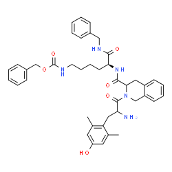 ChemSpider 2D Image | Benzyl [(5S)-6-(benzylamino)-5-({[2-(2,6-dimethyltyrosyl)-1,2,3,4-tetrahydro-3-isoquinolinyl]carbonyl}amino)-6-oxohexyl]carbamate | C42H49N5O6