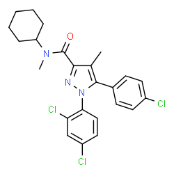 ChemSpider 2D Image | 5-(4-Chlorophenyl)-N-cyclohexyl-1-(2,4-dichlorophenyl)-N,4-dimethyl-1H-pyrazole-3-carboxamide | C24H24Cl3N3O