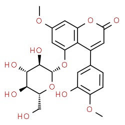 ChemSpider 2D Image | 4-(3-Hydroxy-4-methoxyphenyl)-7-methoxy-2-oxo-2H-chromen-5-yl beta-D-glucopyranoside | C23H24O11