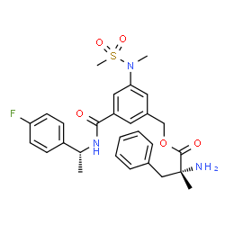 ChemSpider 2D Image | 3-{[(1R)-1-(4-Fluorophenyl)ethyl]carbamoyl}-5-[methyl(methylsulfonyl)amino]benzyl alpha-methyl-D-phenylalaninate | C28H32FN3O5S