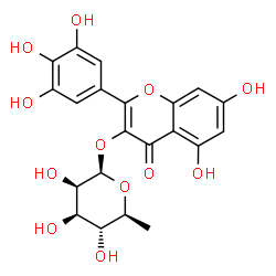 ChemSpider 2D Image | 5,7-Dihydroxy-4-oxo-2-(3,4,5-trihydroxyphenyl)-4H-chromen-3-yl 6-deoxy-beta-L-mannopyranoside | C21H20O12