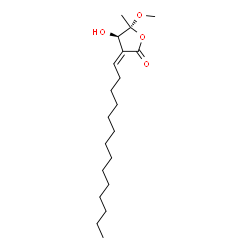 ChemSpider 2D Image | (3Z,4R,5R)-4-Hydroxy-5-methoxy-5-methyl-3-tetradecylidenedihydro-2(3H)-furanone | C20H36O4