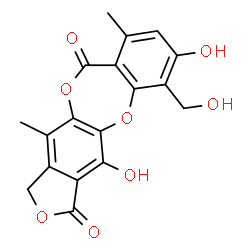 ChemSpider 2D Image | 4,7-Dihydroxy-6-(hydroxymethyl)-9,12-dimethyl-10H-2,5,11-trioxabenzo[4,5]cyclohepta[1,2-f]indene-3,10(1H)-dione | C18H14O8