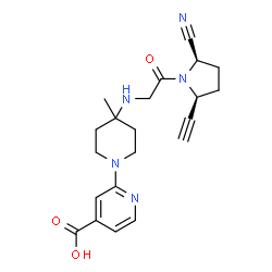 ChemSpider 2D Image | 2-[4-({2-[(2R,5S)-2-Cyano-5-ethynyl-1-pyrrolidinyl]-2-oxoethyl}amino)-4-methyl-1-piperidinyl]isonicotinic acid | C21H25N5O3