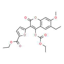ChemSpider 2D Image | Ethyl 5-{4-[(ethoxycarbonyl)oxy]-6-ethyl-7-methoxy-2-oxo-2H-chromen-3-yl}-2-furoate | C22H22O9