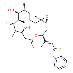 ChemSpider 2D Image | (1S,3S,7S,10R,11S,12S,16R)-3-[(1E)-1-(1,3-Benzothiazol-2-yl)-1-propen-2-yl]-7,11-dihydroxy-8,8,10,12,16-pentamethyl-4,17-dioxabicyclo[14.1.0]heptadecane-5,9-dione | C30H41NO6S
